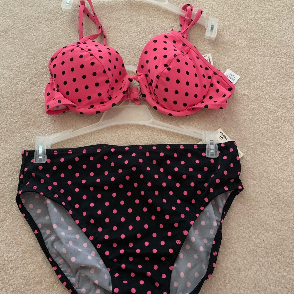 Pink and black polka dot bikini 2pc
